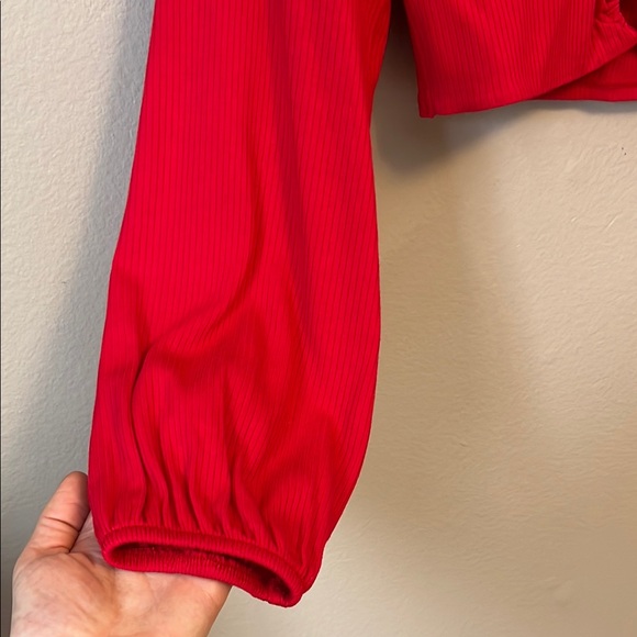 Red Long Sleeve Crop Top with Built In Cups - Picture 6 of 8